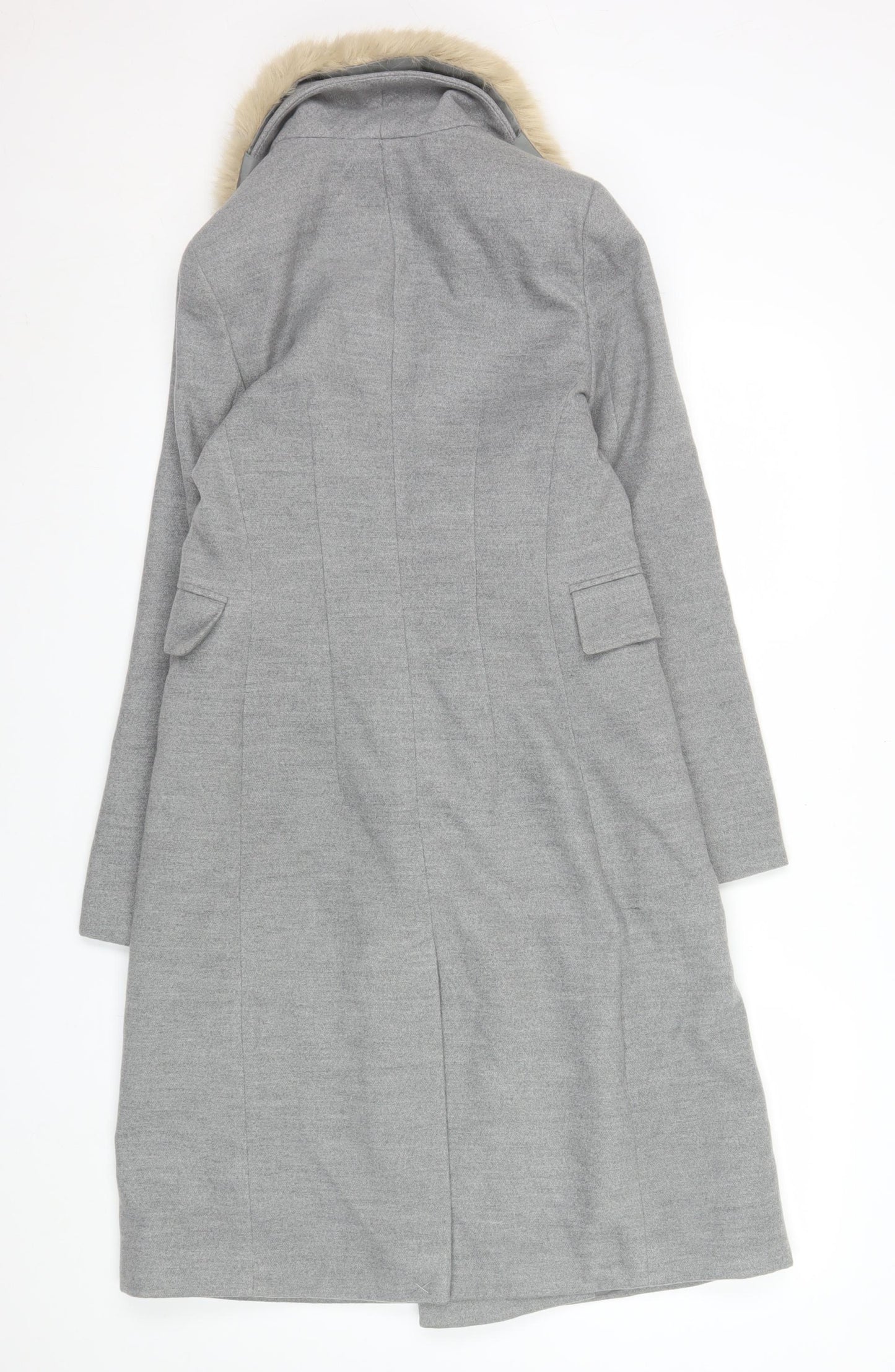 Topshop Womens Grey Faux Fur Collar Long Coat Size 6