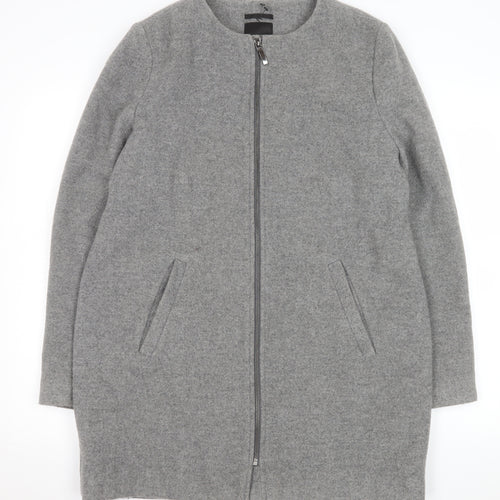 Next Women Grey Wool Blend Zip Front Mid-Length Coat Size 14