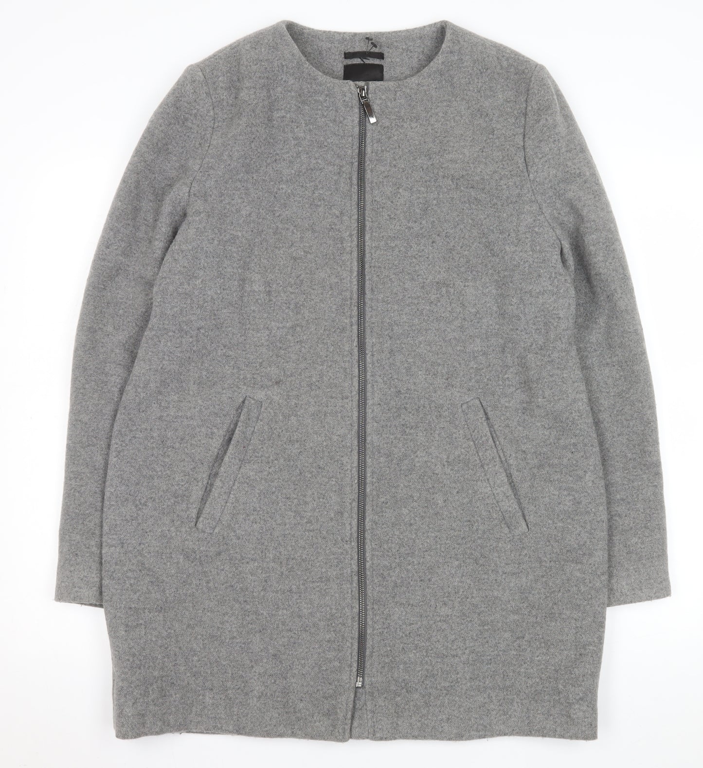 Next Women Grey Wool Blend Zip Front Mid-Length Coat Size 14