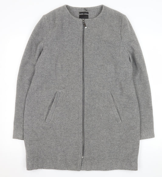 Next Women Grey Wool Blend Zip Front Mid-Length Coat Size 14