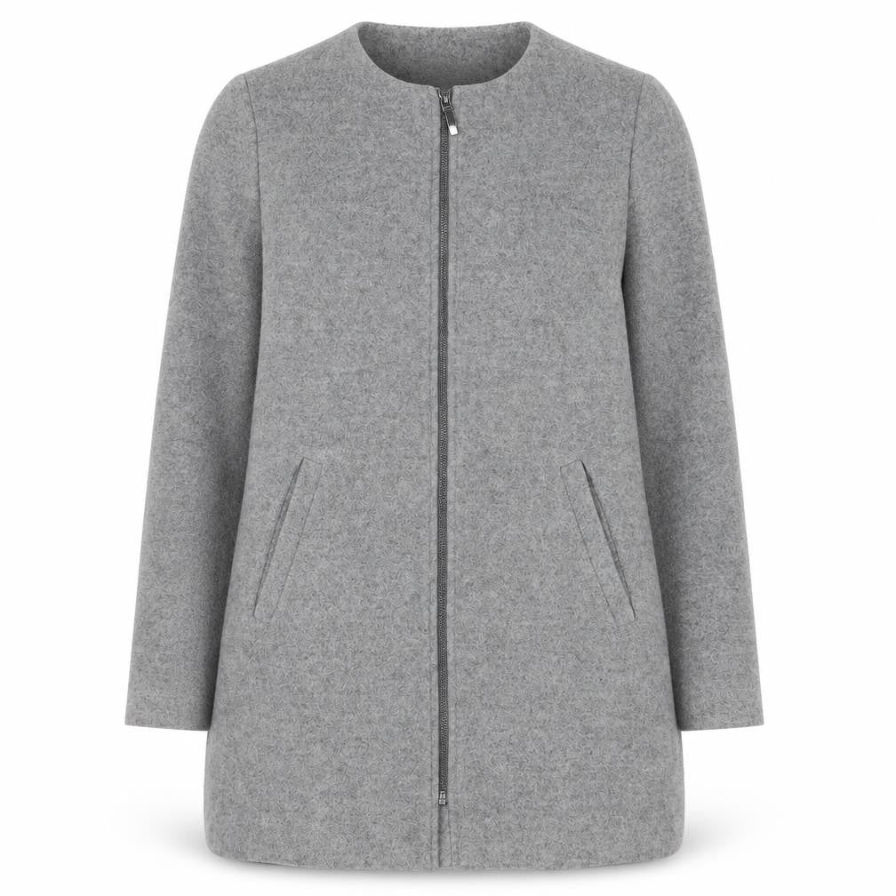 Front view of Next Women Grey Wool Blend Zip Front Mid-Length Coat, size 14