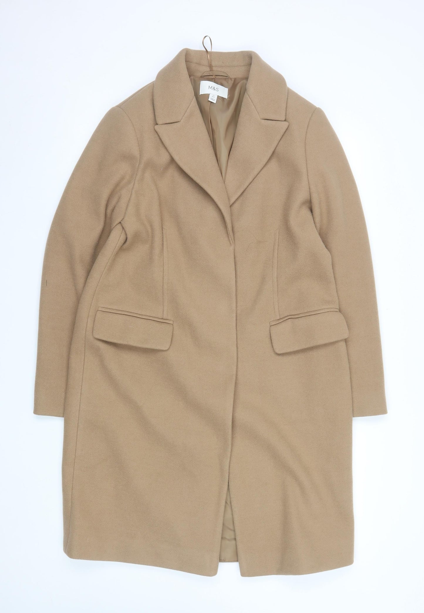 Marks and Spencer Women's Beige Wool Blend Long Overcoat Size 12