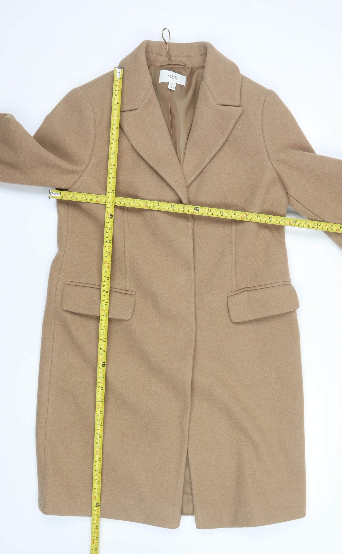 Marks and Spencer Women's Beige Wool Blend Long Overcoat Size 12