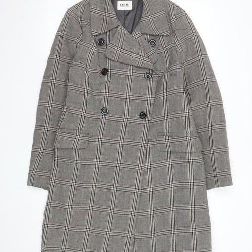 Farhi by Nicole Farhi Women's Grey Wool Checked Long Trench Coat Size 12