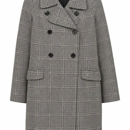 Farhi by Nicole Farhi Women's Grey Wool Checked Long Trench Coat Size 12