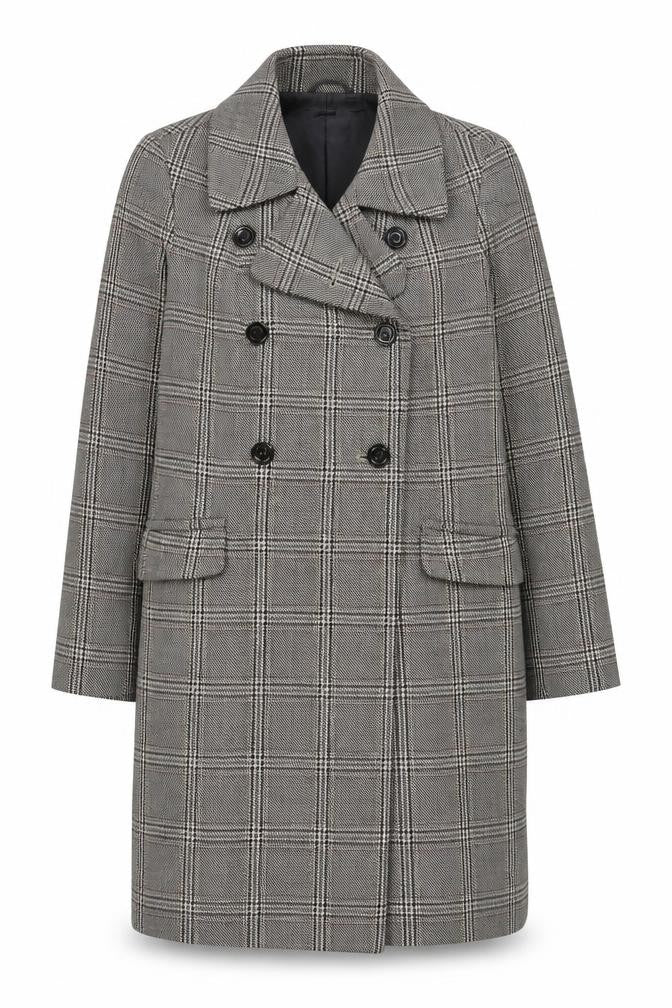 Farhi by Nicole Farhi Women's Grey Wool Checked Long Trench Coat Size 12