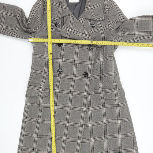 Farhi by Nicole Farhi Women's Grey Wool Checked Long Trench Coat Size 12
