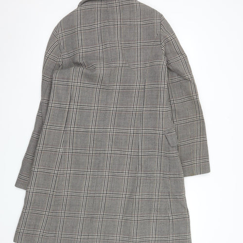 Farhi by Nicole Farhi Women's Grey Wool Checked Long Trench Coat Size 12
