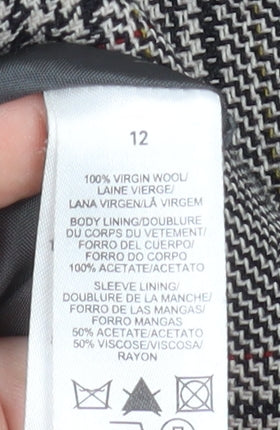 Farhi by Nicole Farhi Women's Grey Wool Checked Long Trench Coat Size 12