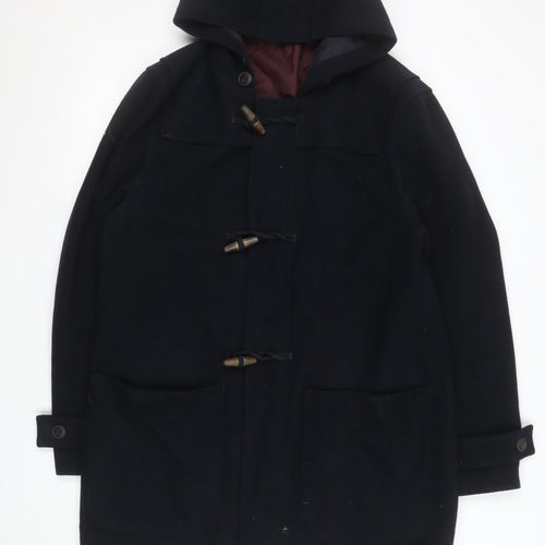 Red Herring Women's Black Wool Blend Duffle Coat L Hooded Toggle