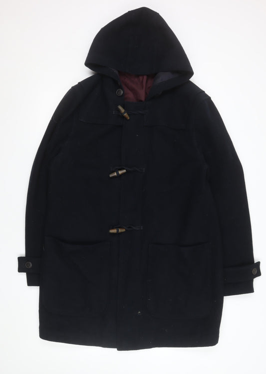 Red Herring Women's Black Wool Blend Duffle Coat L Hooded Toggle