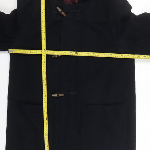 Red Herring Women's Black Wool Blend Duffle Coat L Hooded Toggle