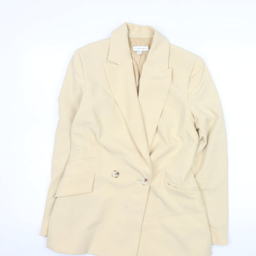 Topshop Women’s Beige Double-Breasted Blazer UK 6 Peak Lapel Tailored Jacket
