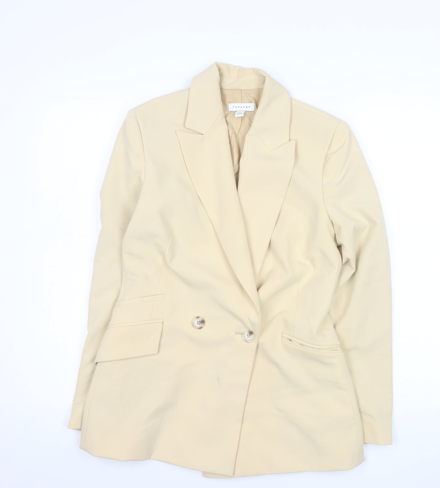 Topshop Women’s Beige Double-Breasted Blazer UK 6 Peak Lapel Tailored Jacket