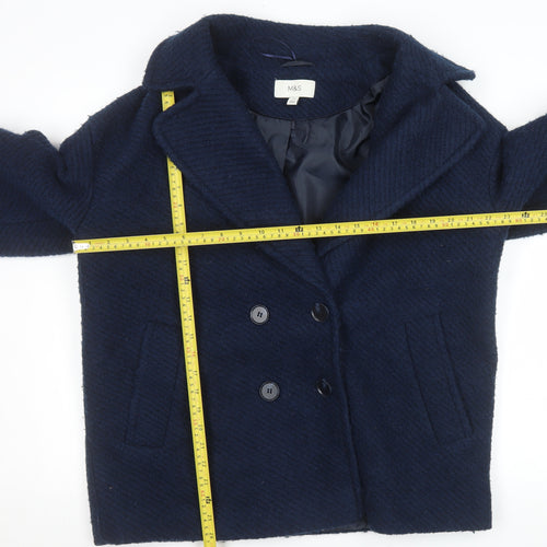 Marks and Spencer Women's Blue Wool Blend Pea Coat Size 14