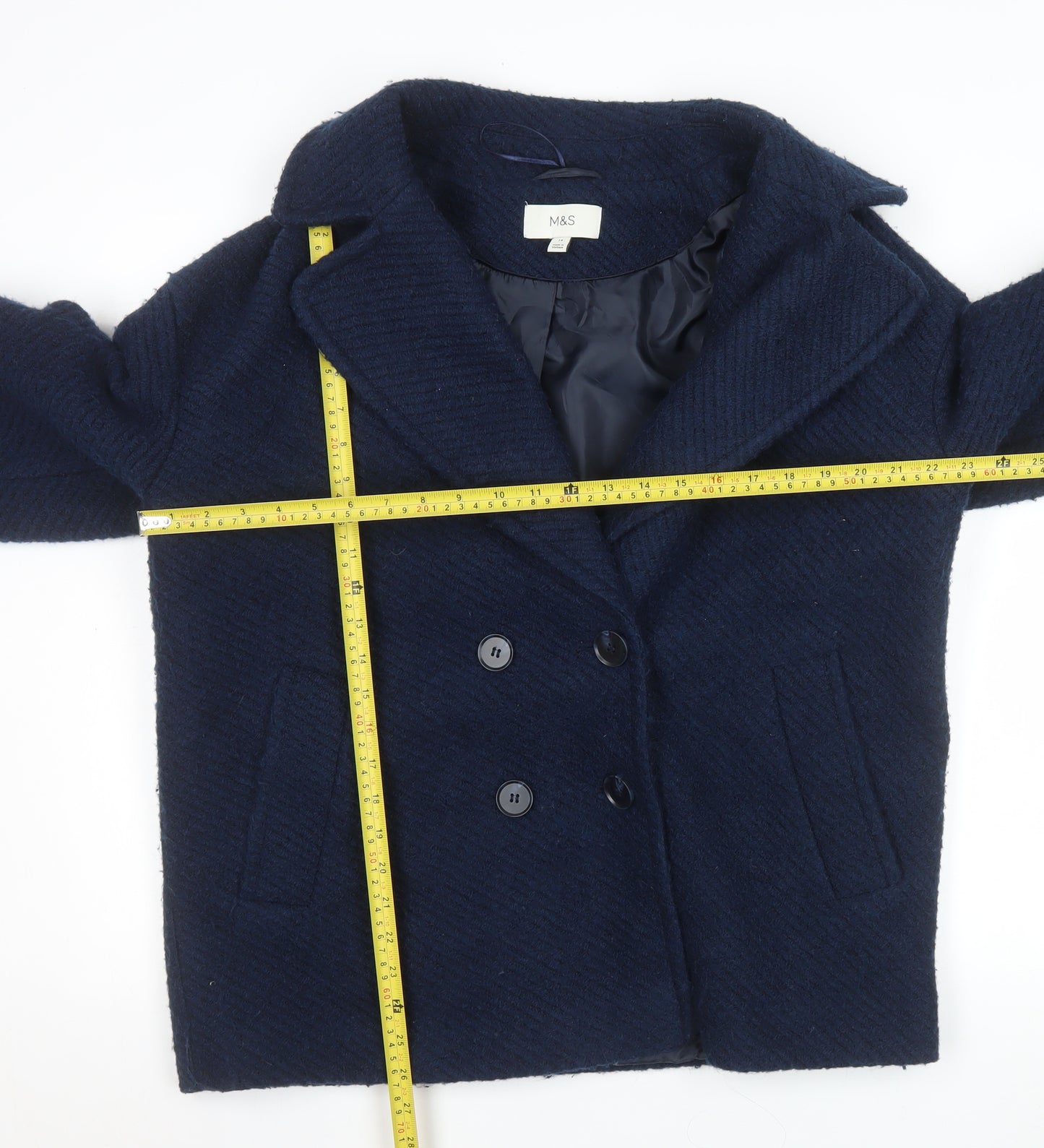 Marks and Spencer Women's Blue Wool Blend Pea Coat Size 14