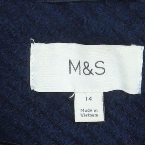 Marks and Spencer Women's Blue Wool Blend Pea Coat Size 14
