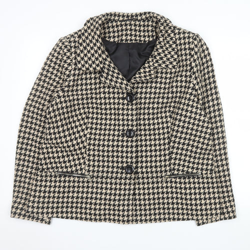 EWM Women’s Beige Black Houndstooth Wool Blend Blazer Size 20