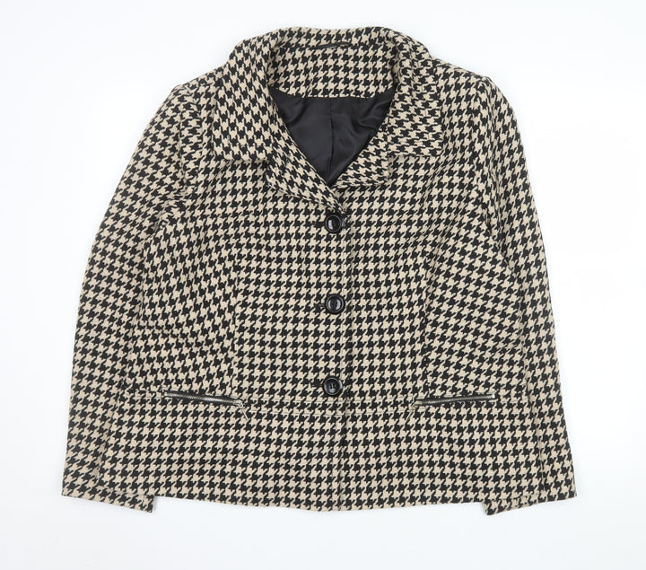 EWM Women’s Beige Black Houndstooth Wool Blend Blazer Size 20