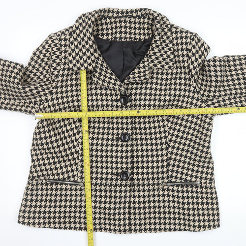 EWM Women’s Beige Black Houndstooth Wool Blend Blazer Size 20