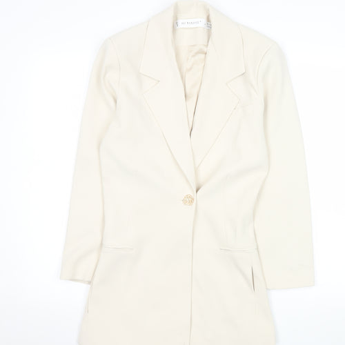 Hi Mavis Women's Ivory Single-Breasted Blazer UK 4 Long Tailored Jacket