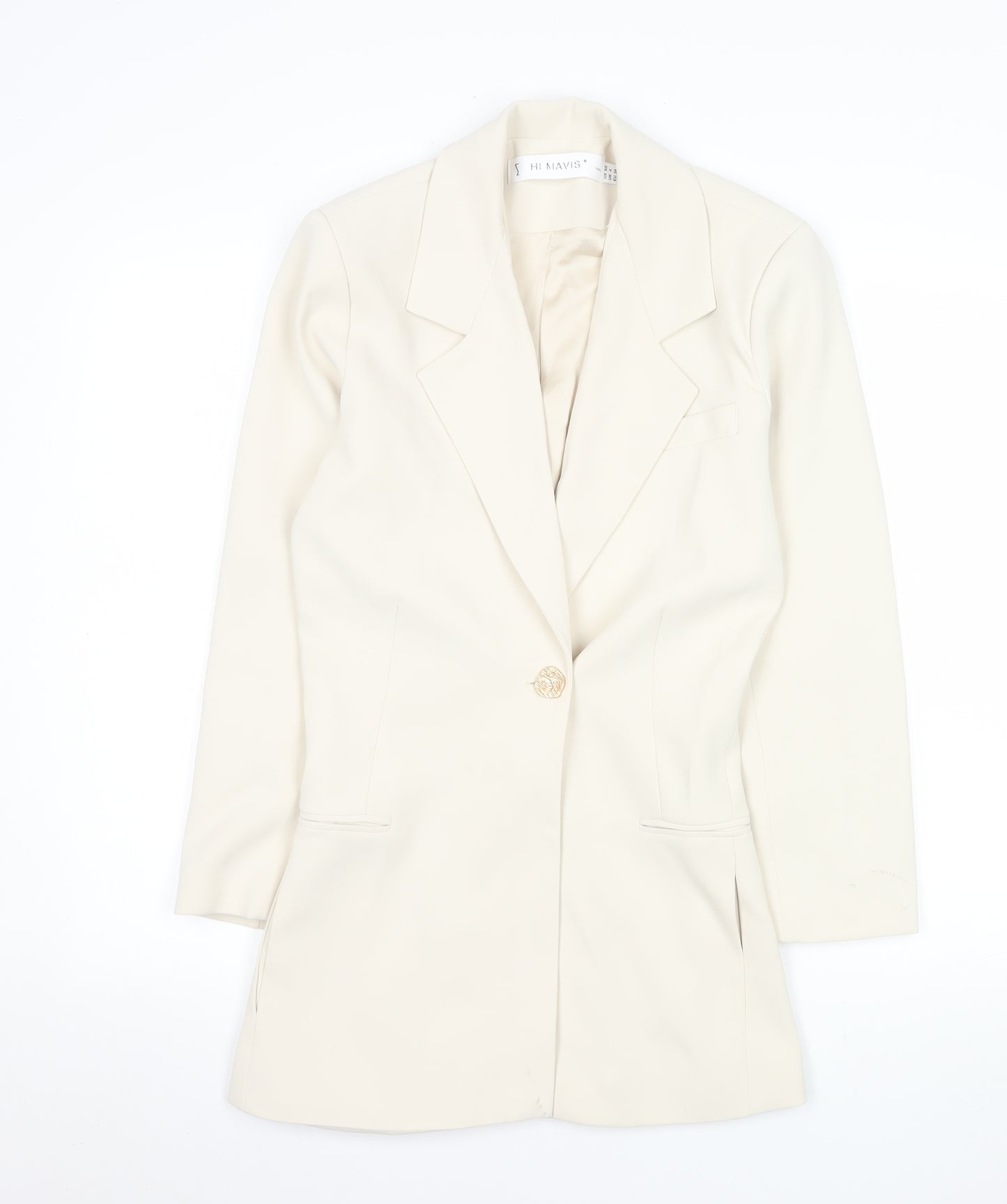 Hi Mavis Women's Ivory Single-Breasted Blazer UK 4 Long Tailored Jacket