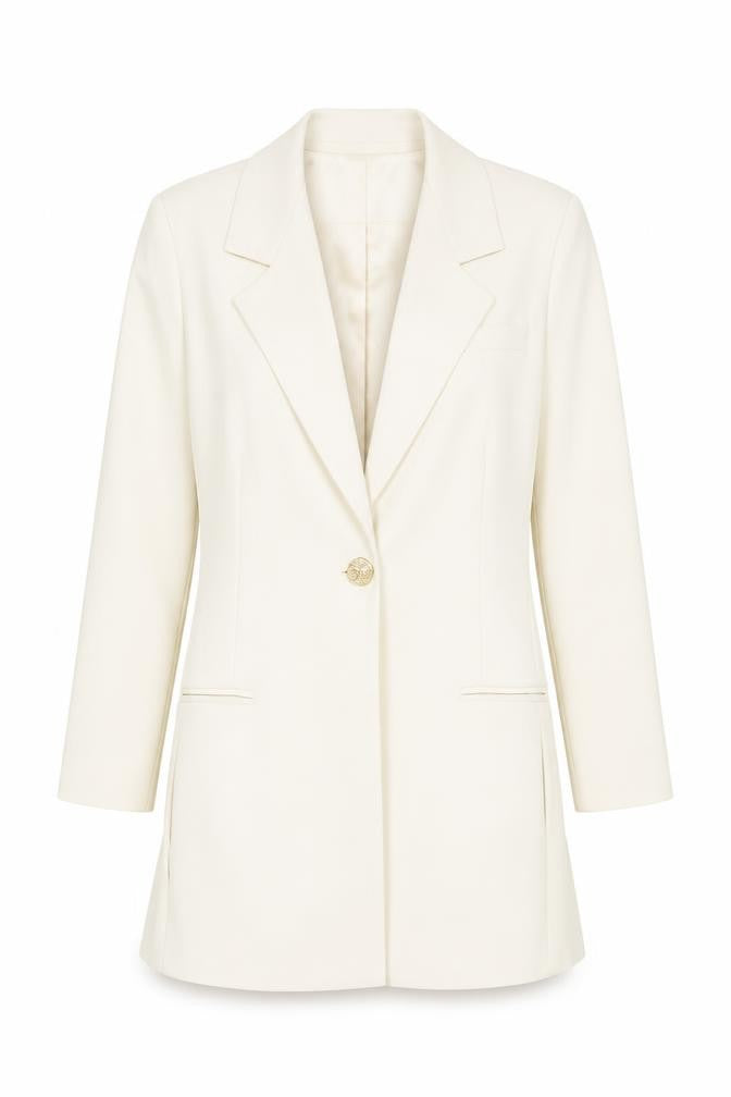 Front view of Hi Mavis Women's Ivory Single-Breasted Blazer UK 4 Long Tailored Jacket