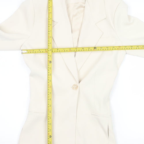 Hi Mavis Women's Ivory Single-Breasted Blazer UK 4 Long Tailored Jacket