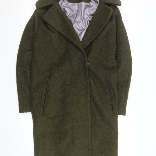 Warehouse Women’s Green Wool Blend Long Overcoat Size 6
