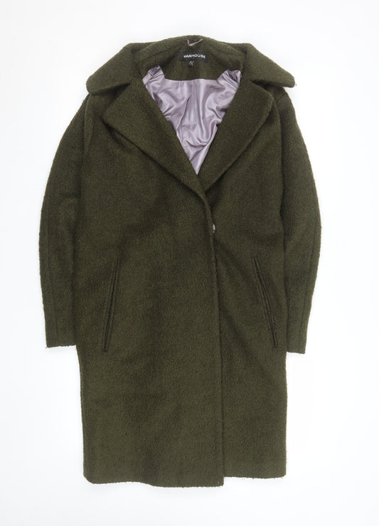 Warehouse Women’s Green Wool Blend Long Overcoat Size 6