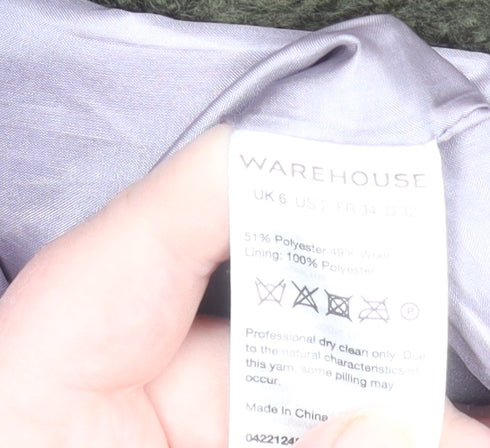 Warehouse Women’s Green Wool Blend Long Overcoat Size 6