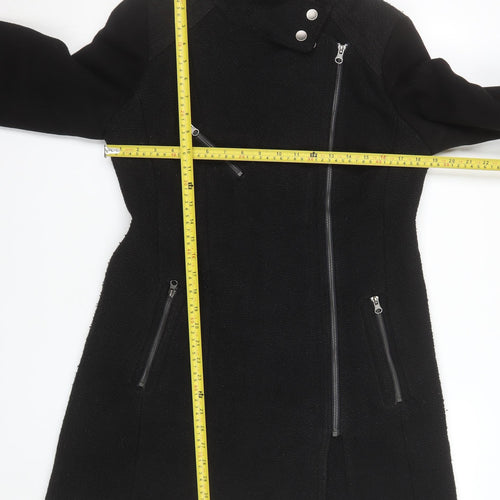 Next Women’s Black Long Biker Coat Size 14 Zip Detail