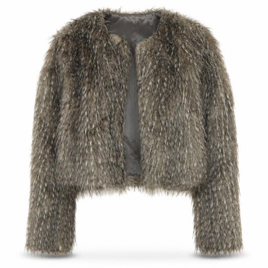 Front view of New Look Generation 915 Teens Brown Faux Fur Cropped Jacket Age 14-15