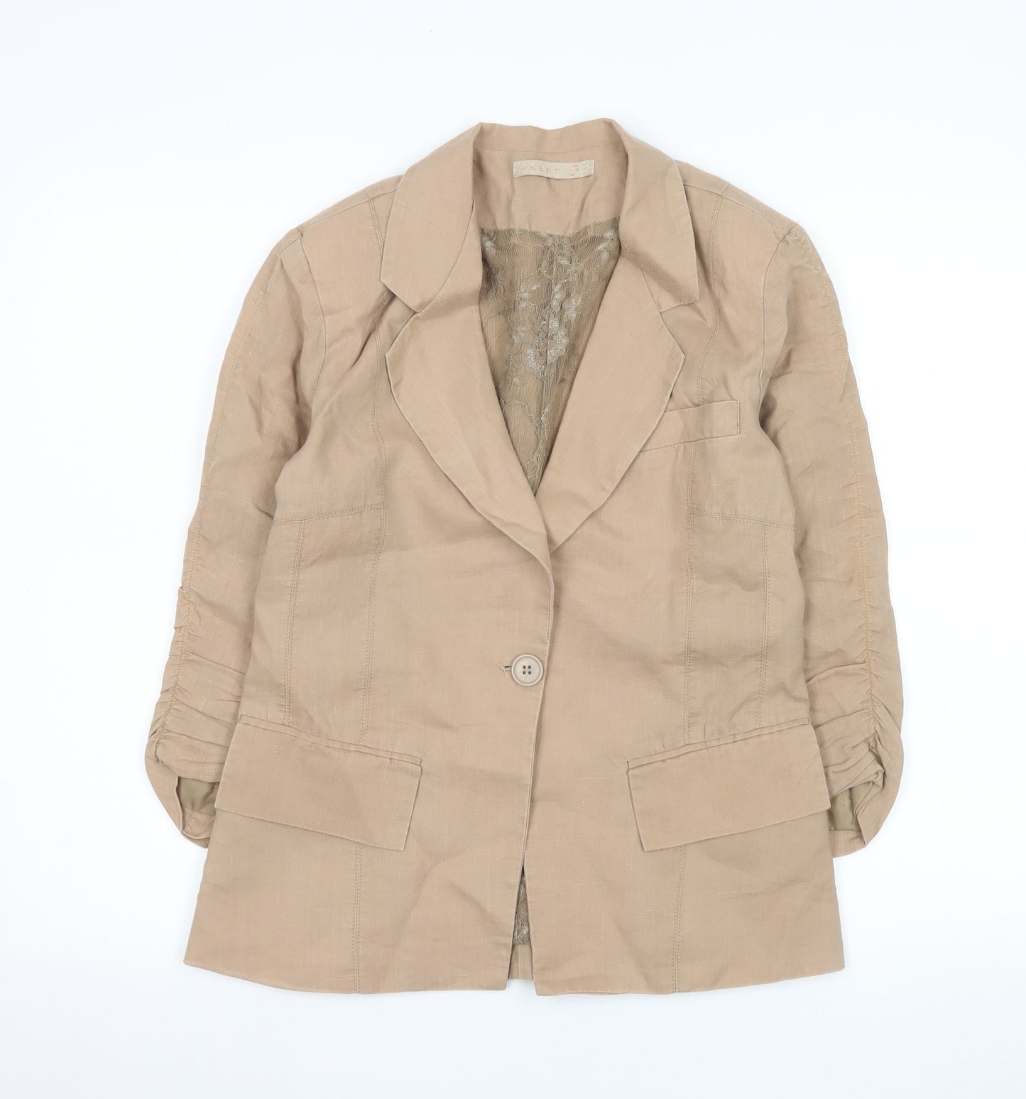 Koton Women's Beige Ramie Single-Breasted Blazer Size 8