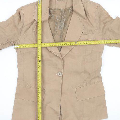 Koton Women's Beige Ramie Single-Breasted Blazer Size 8