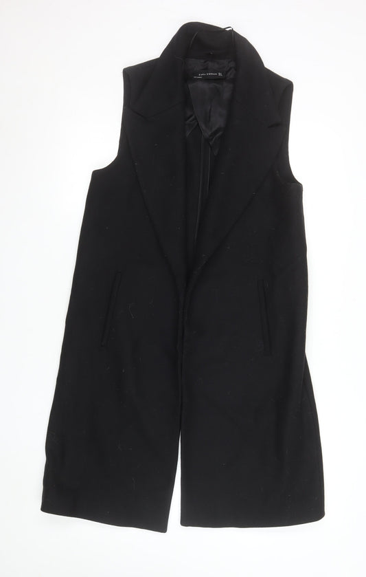 Zara Woman Black Wool Blend Sleeveless Waistcoat Medium Length Size 10