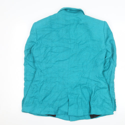 Zara Women Blue Double-Breasted Cotton Blazer Jacket Size L