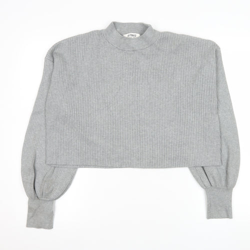 4th + Reckless Women's Grey Cropped Mock Neck Long Sleeve Top Size 14