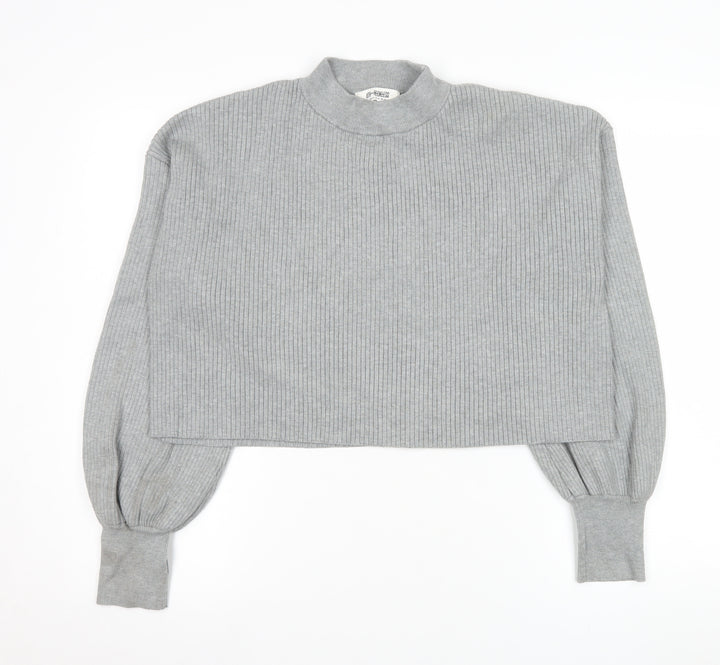 4th + Reckless Women's Grey Cropped Mock Neck Long Sleeve Top Size 14