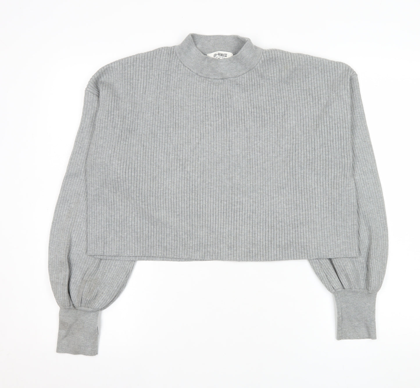 4th + Reckless Women's Grey Cropped Mock Neck Long Sleeve Top Size 14