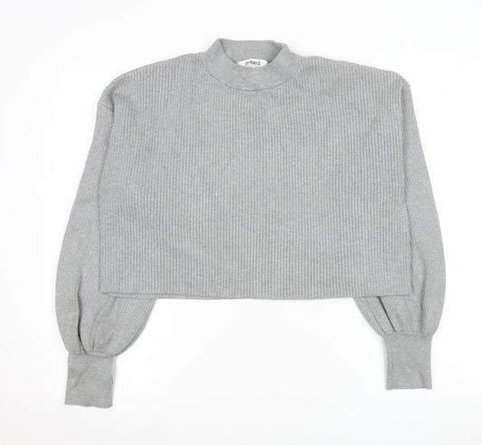 4th + Reckless Women's Grey Cropped Mock Neck Long Sleeve Top Size 14