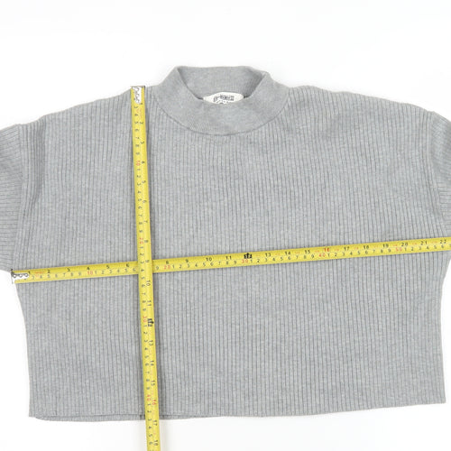 4th + Reckless Women's Grey Cropped Mock Neck Long Sleeve Top Size 14