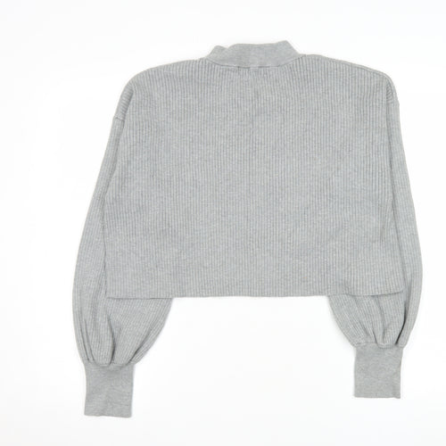 4th + Reckless Women's Grey Cropped Mock Neck Long Sleeve Top Size 14