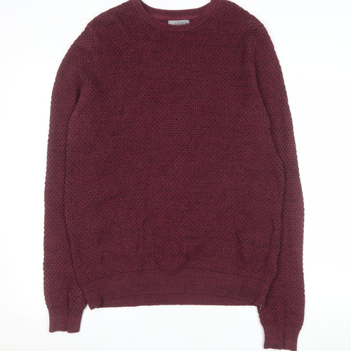 Marks and Spencer Men's Red Cotton Waffle Knit Jumper Medium