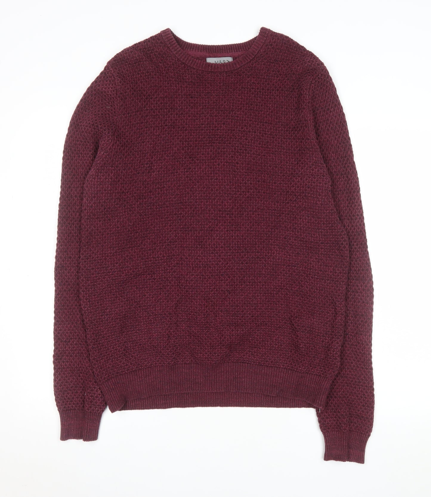 Marks and Spencer Men's Red Cotton Waffle Knit Jumper Medium