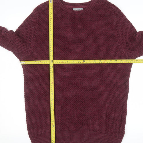 Marks and Spencer Men's Red Cotton Waffle Knit Jumper Medium