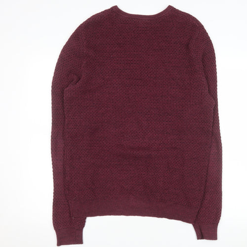 Marks and Spencer Men's Red Cotton Waffle Knit Jumper Medium