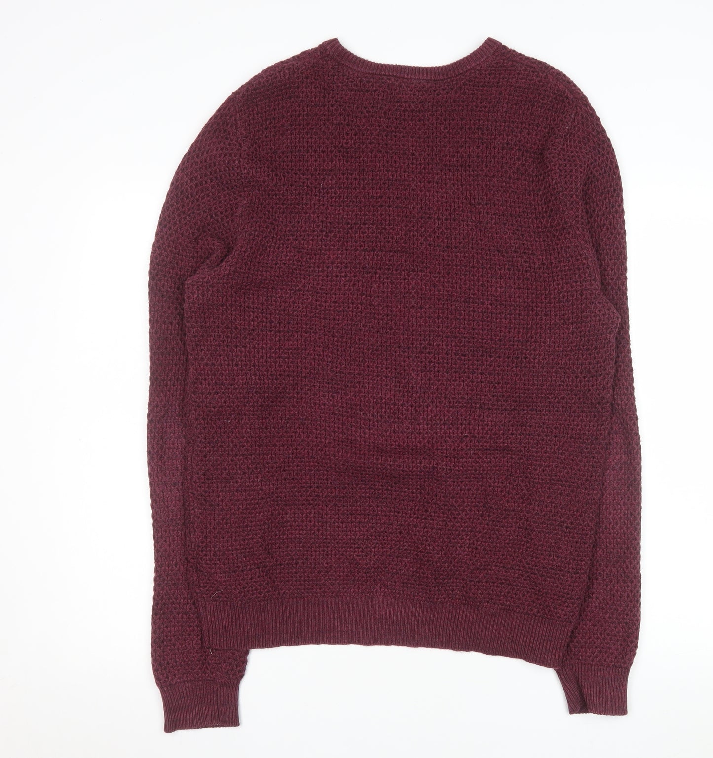 Marks and Spencer Men's Red Cotton Waffle Knit Jumper Medium