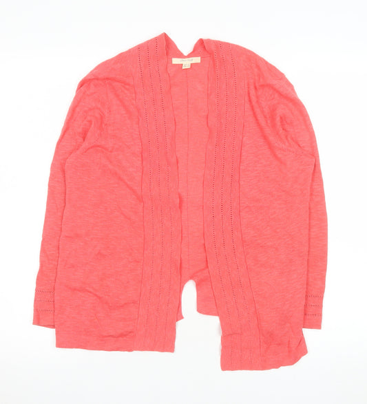 White Stuff Women’s Pink Cotton Linen Long Sleeve Open Cardigan Size 10