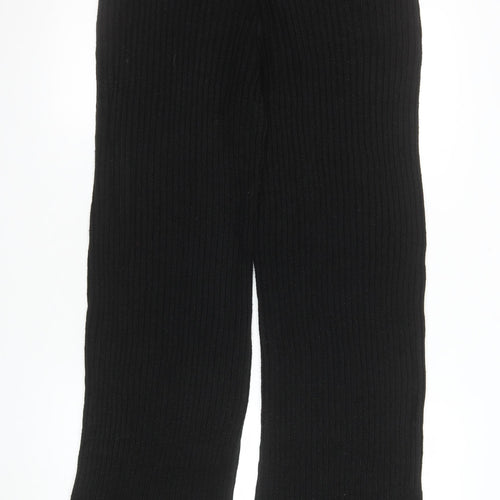 Boohoo Women Black Ribbed Wide-Leg Trousers UK 20/22 Acrylic Knit